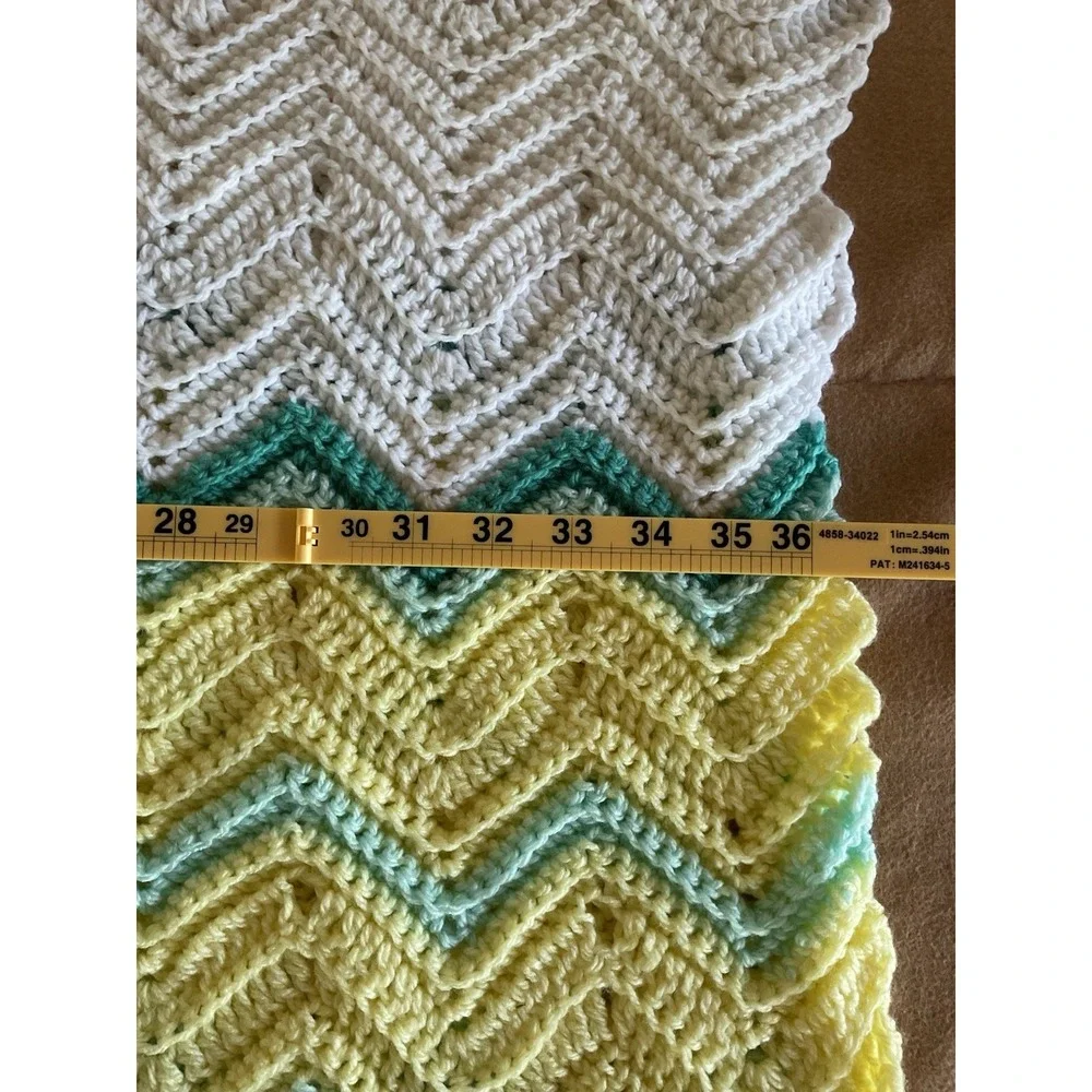 Cozy Baby Crochet Blanket Afghan 36x52, White, Yellow, Green